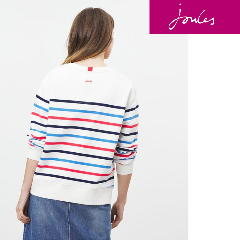 Joules Monique Crew Neck Sweatshirt - Cream Multi Stripe-3